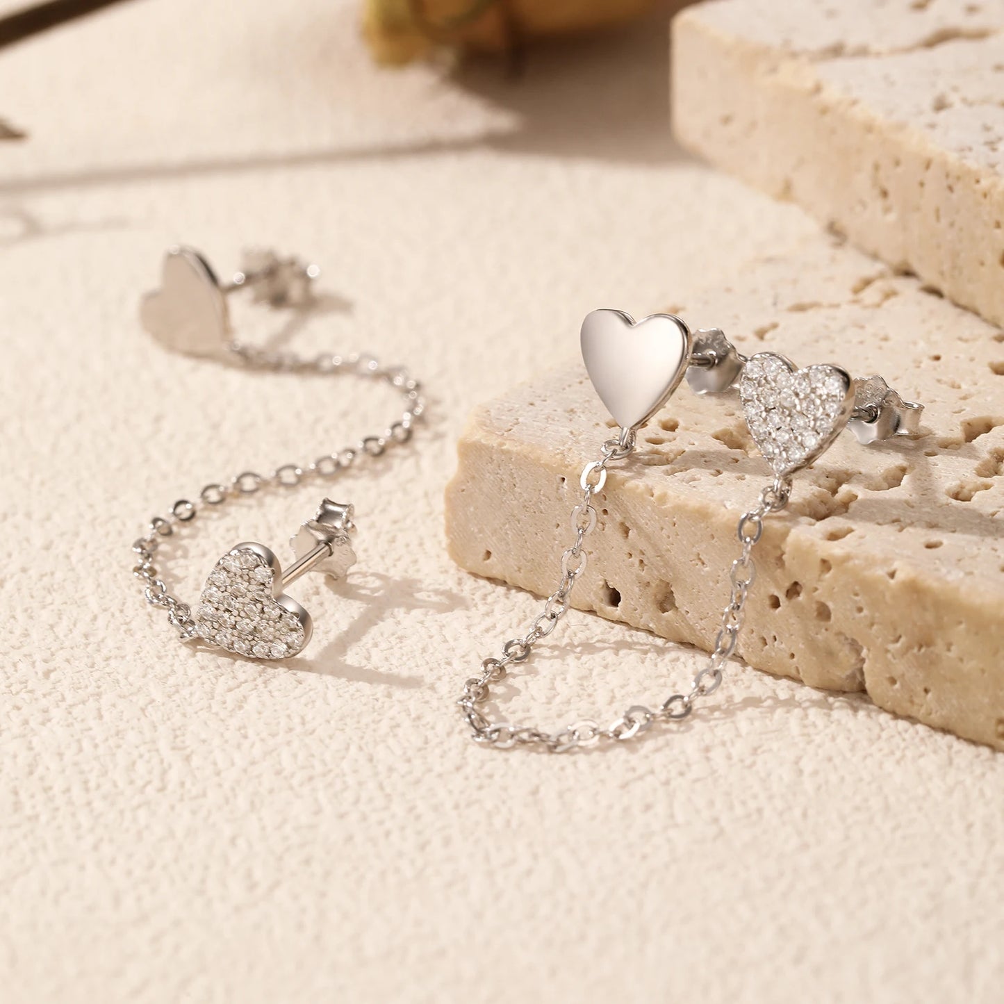 Pendientes MODIAN de plata de ley 925 con borlas y cadena larga, delicados pendientes de tuerca con forma de corazón y circonita cúbica para mujer, joyería fina apilable.