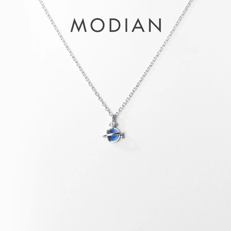 Modian Gradient Color Crystal Luxury 925 Sterling Silver Planet Pendant for Women Link Chain Necklace Fine Jewerly 2020 Design