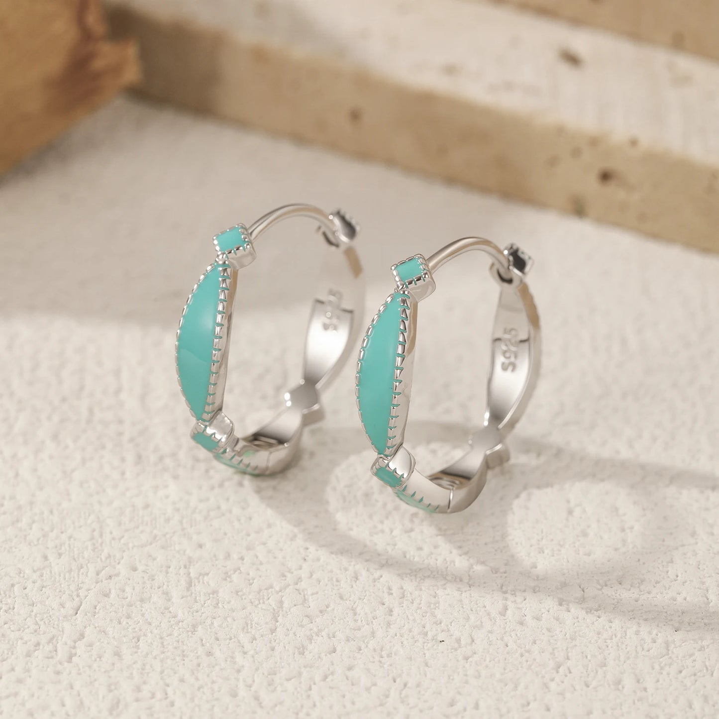 MODIAN 925 Sterling Silver Elegant Mint Green Enamel Ear Buckle Geometric Hoop Earrings For Women OL Fine Jewelry