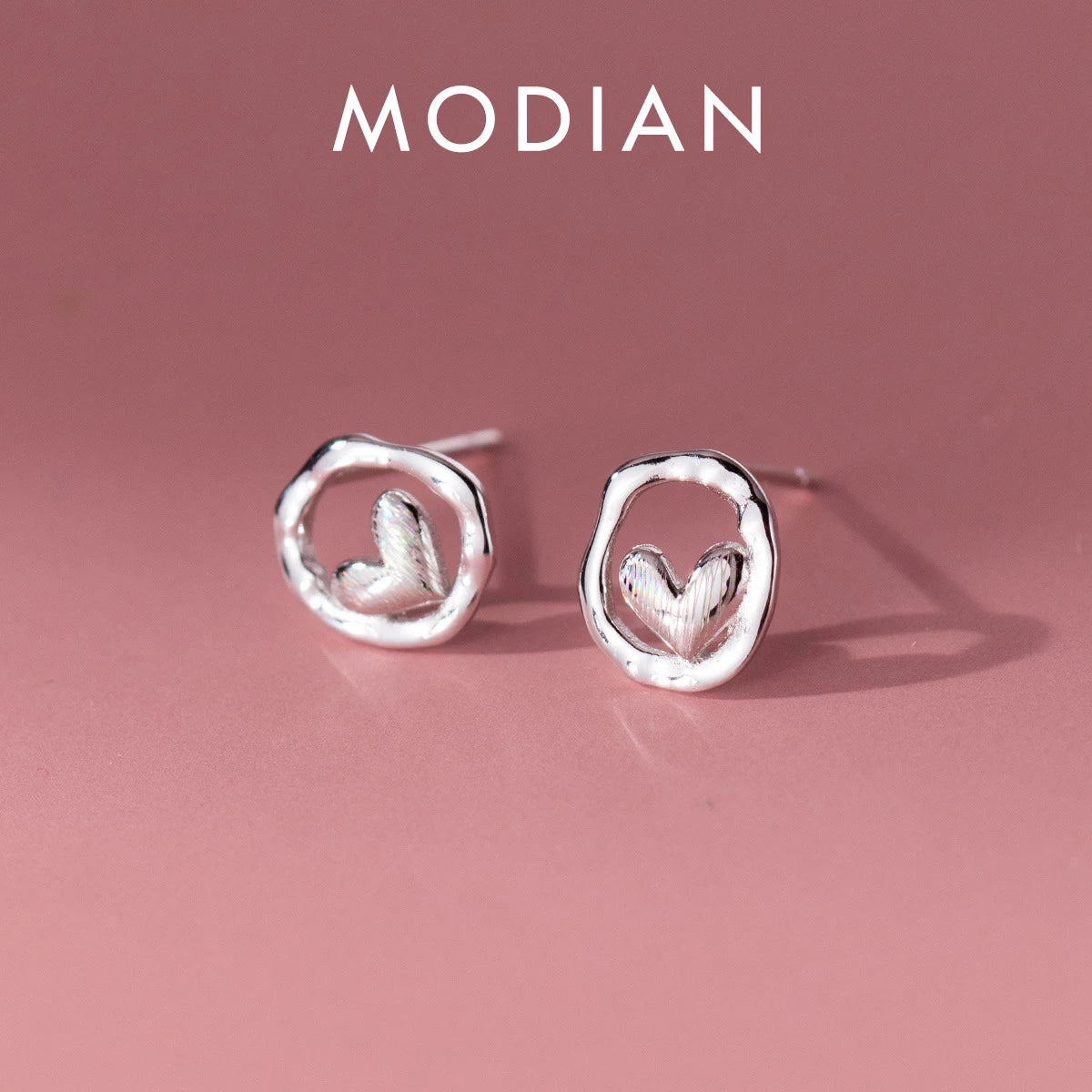 Pendientes MODIAN de plata de ley 925 con forma de corazón y líneas irregulares, a la moda, para mujer, regalo de cumpleaños