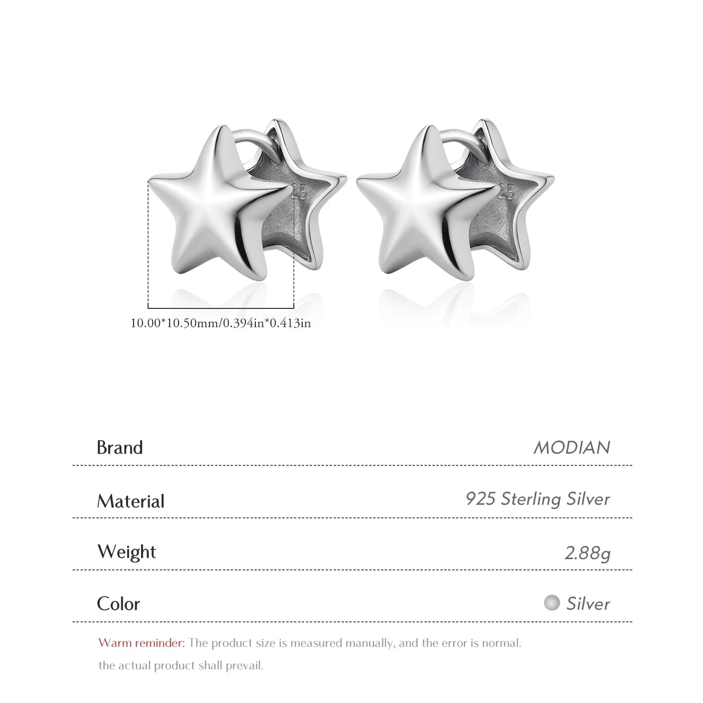 MODIAN 925 Sterling Silver Simple Double Side Mirror Pentagrams Hoop Earrings Fashion Stars Buckle For Women Fine Jewelry