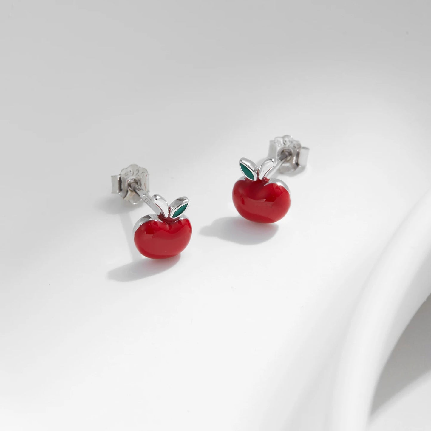 MODIAN 925 Sterling Silver Exquisite Cute Red Enamel Apple Small Stud Earrings For Women Party Fine Jewelry Christmas Gifts