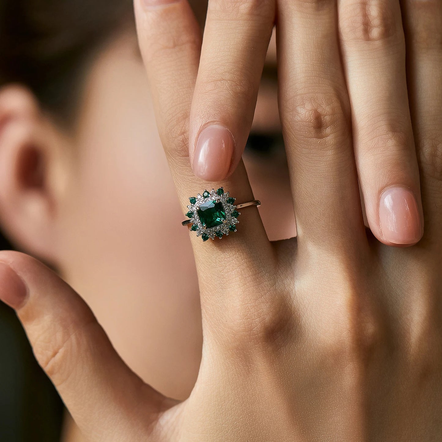 Anillos de dedo MODIAN de plata de ley 925 auténtica, estilo retro, elegante, cuadrado, con circonita verde, para mujer, para fiestas, cócteles, joyería fina