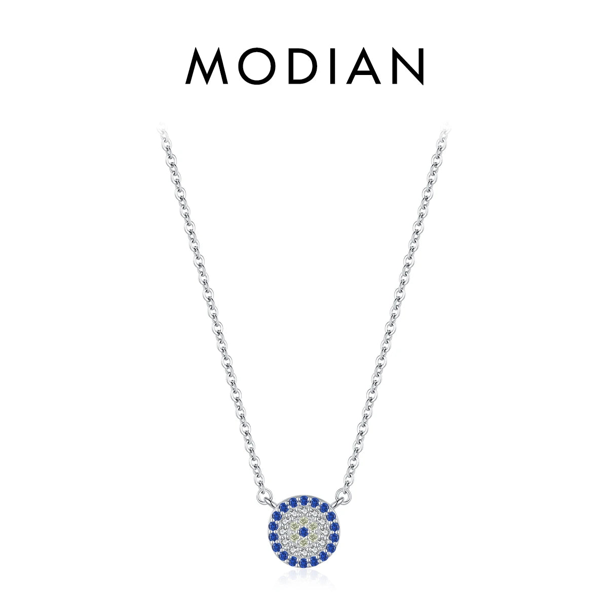 MODIAN 925 Sterling Silver Dazzling Blue Clear CZ Pendant Necklace Link Chain For Women Delicate Birthday Gift Fine Jewelry