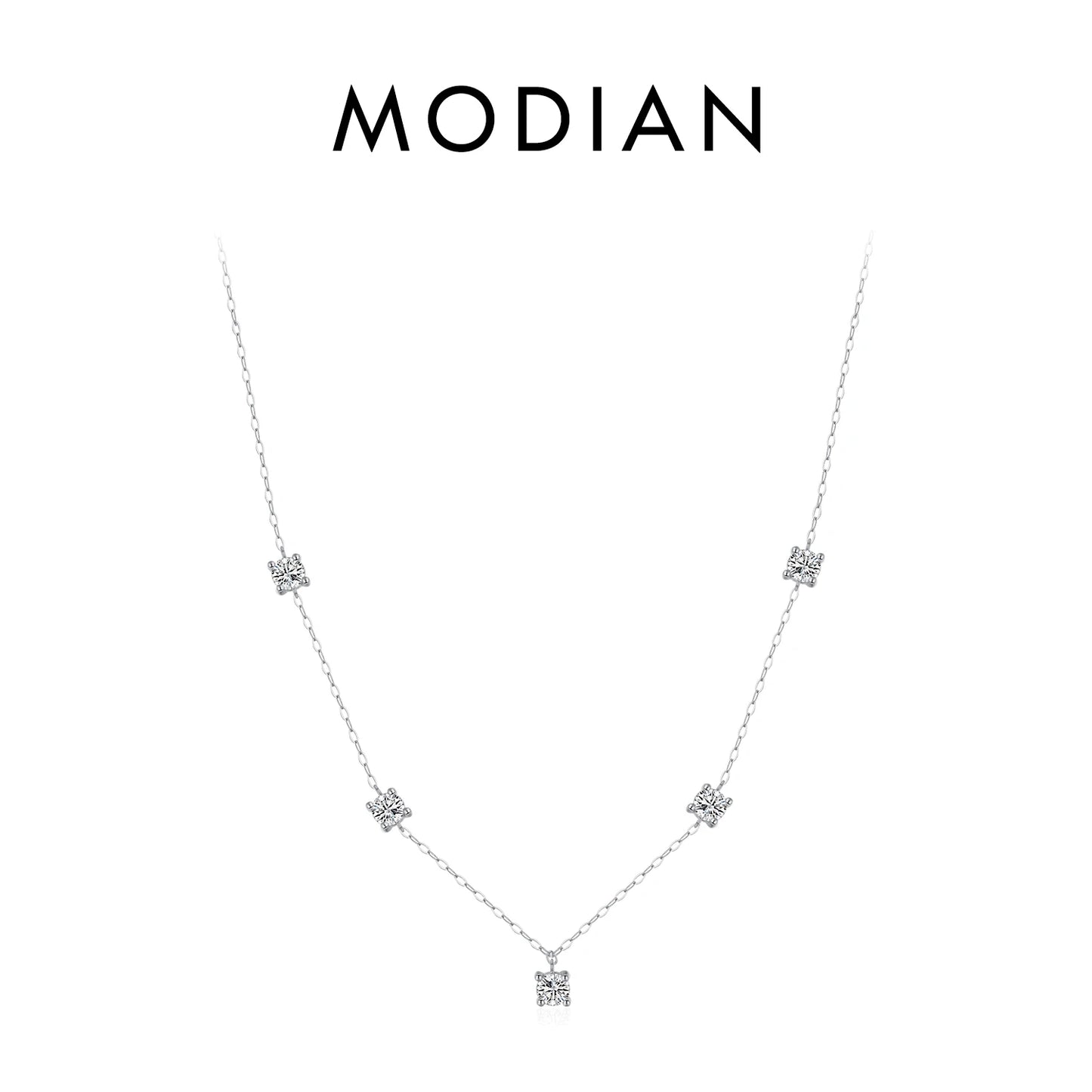 MODIAN 925 Sterling Silver Sparkling CZ Stackable Necklace For Women Choker Link Chain Charm Necklace Fine Jewelry Gift