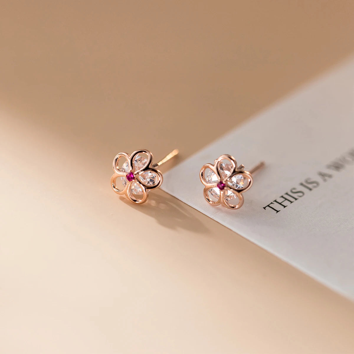 Pendientes Modian Summer Beach de plata de ley 925 100% con circonitas rosas y cristales para mujer, joyería de plata con flor hueca de circonita cúbica transparente
