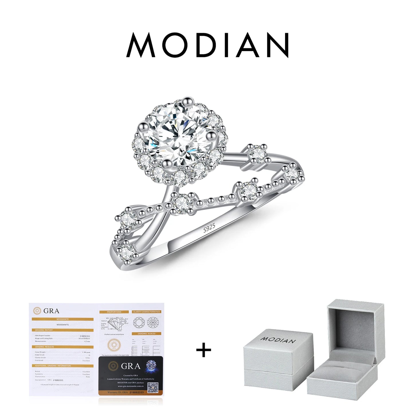 MODIAN Moissanite Ring Delicate Lab Diamond Halo Ring 925 Sterling Silver Crown Luxury Rings for Women Wedding Fine Jewelry