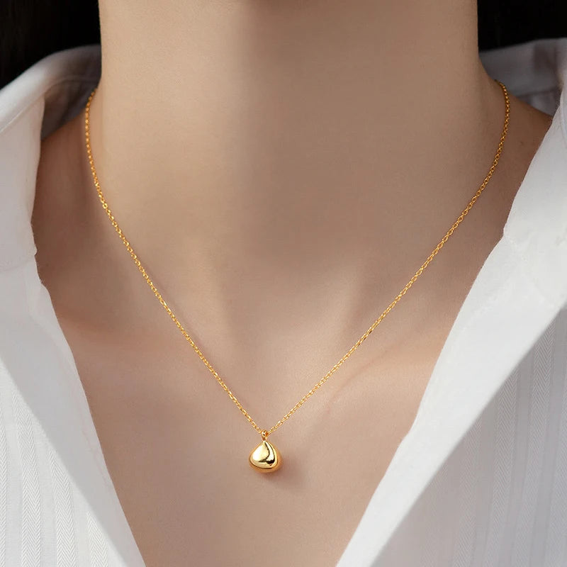 Collar con colgante de cuentas lisas de la suerte de plata de ley 925 de Modian, cadena de color dorado a la moda para mujer, joyería fina para fiestas, regalo