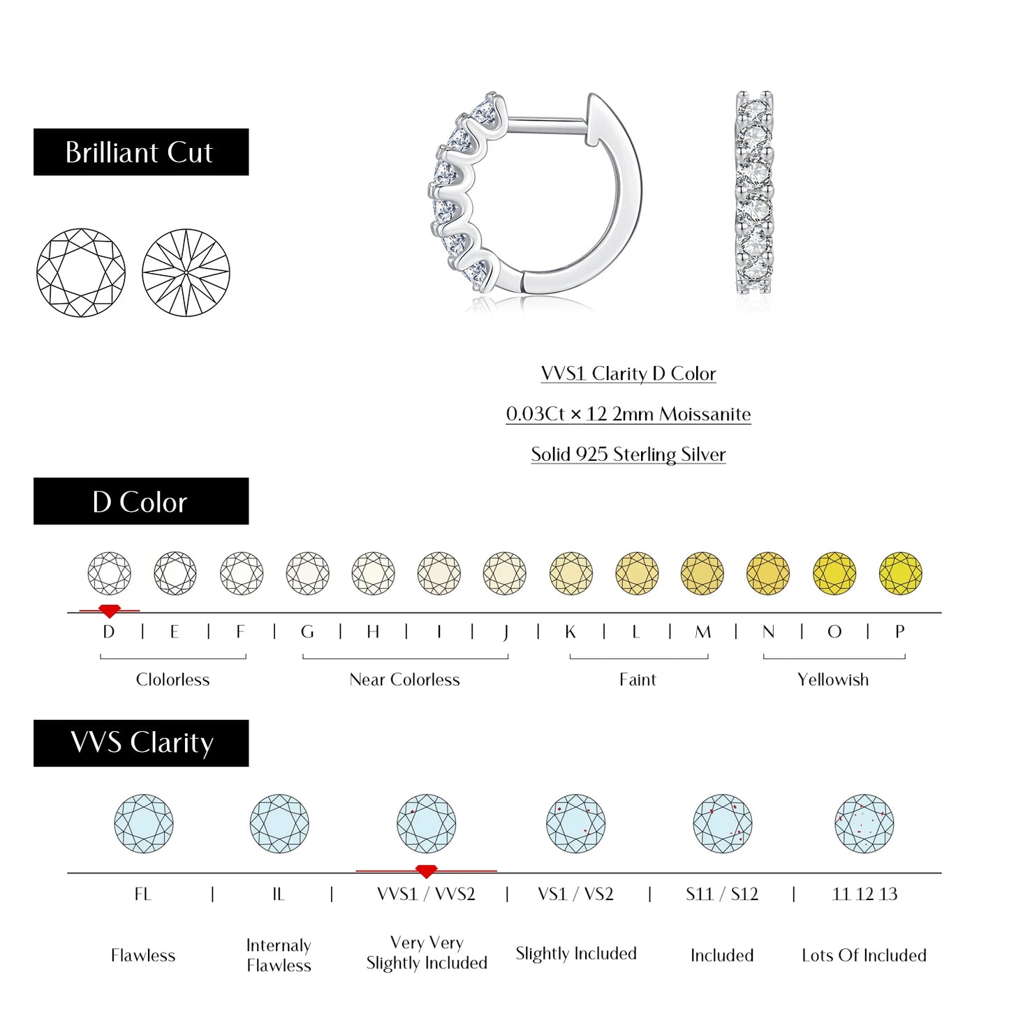 Pendientes de aro pequeños de moissanita MODIAN de color D, plata de ley 925, con hebillas huecas y brillantes para mujer, joyería fina para bodas.