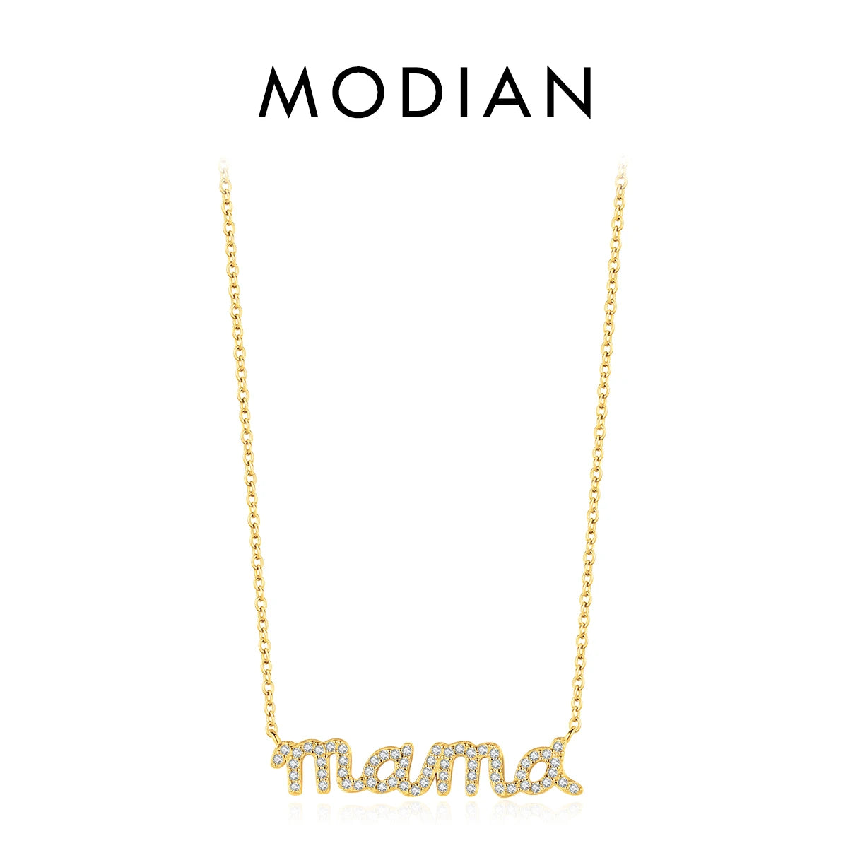 Collar MODIAN de plata de ley 925 con colgante de circonita cúbica brillante y engaste pavé, cadena de eslabones de color dorado a la moda para mujer, joyería fina, regalos.