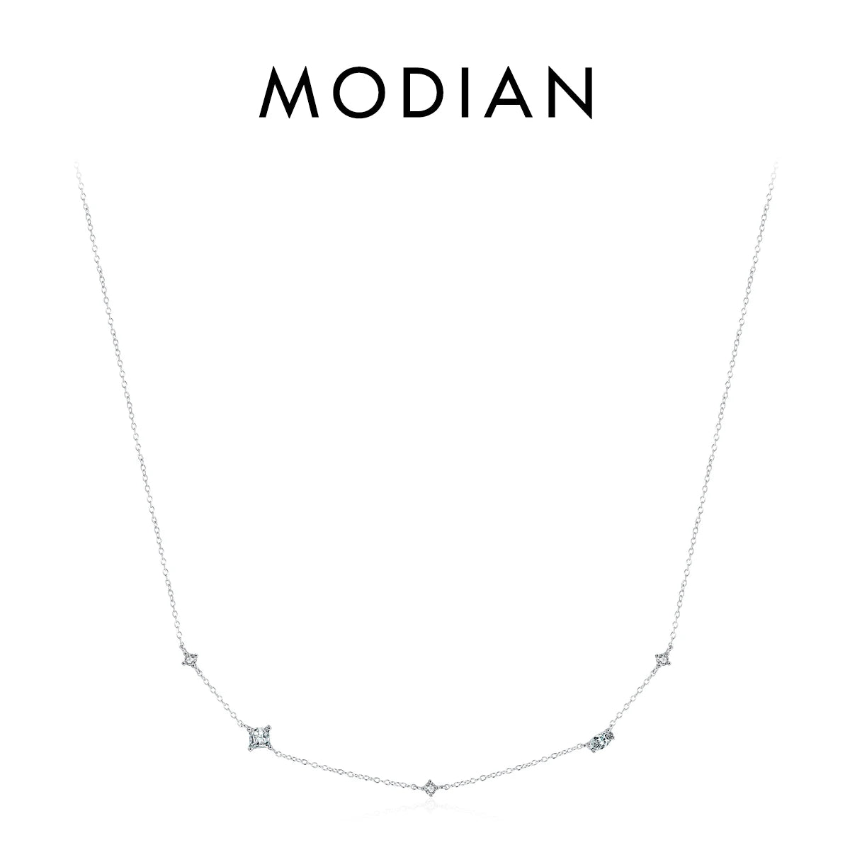 Collar con colgante de circonitas arcoíris de colores de plata esterlina 925 de MODIAN, cadena geométrica brillante para mujer, regalo de joyería de fiesta