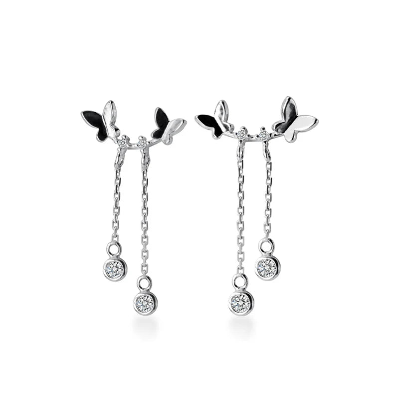 Modian - Pendientes de plata de ley 925 auténtica con forma de mariposa y brillantes para mujer y niña, ideal como regalo de fiesta o boda