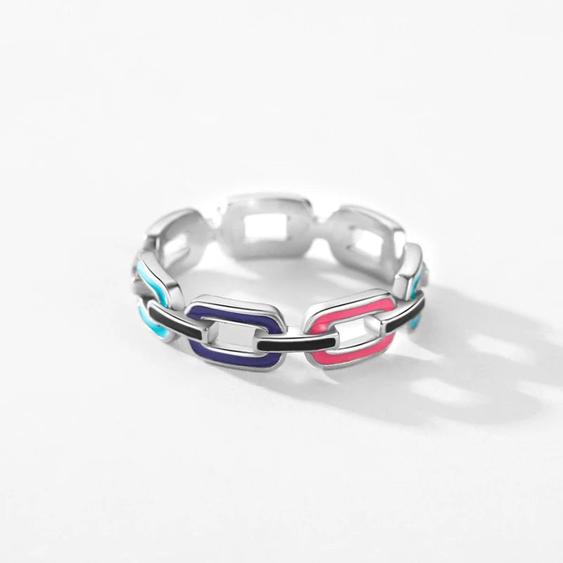 Anillo Modian de plata de ley 925 auténtica con esmalte geométrico multicolor, joyería fina apilable de moda para mujer, regalo de cumpleaños