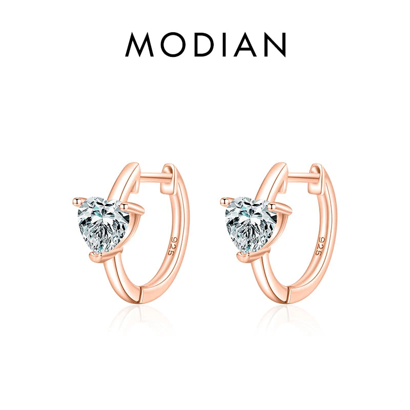 Pendientes MODIAN de plata de ley 925 pura con forma de corazón romántico para mujer, pendientes de circonita fina, joyería de boda, regalo de compromiso