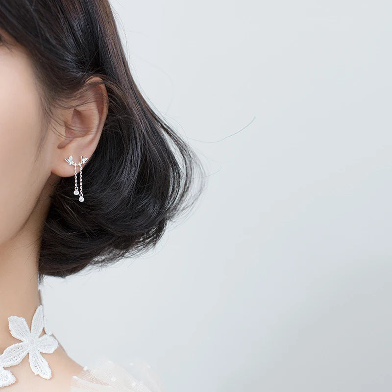 Modian - Pendientes de plata de ley 925 auténtica con forma de mariposa y brillantes para mujer y niña, ideal como regalo de fiesta o boda