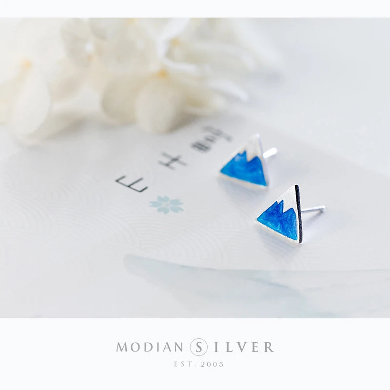 Pendientes pequeños de esmalte Modian con forma de iceberg azul, accesorios exquisitos, joyería de moda de plata de ley 925 para mujer