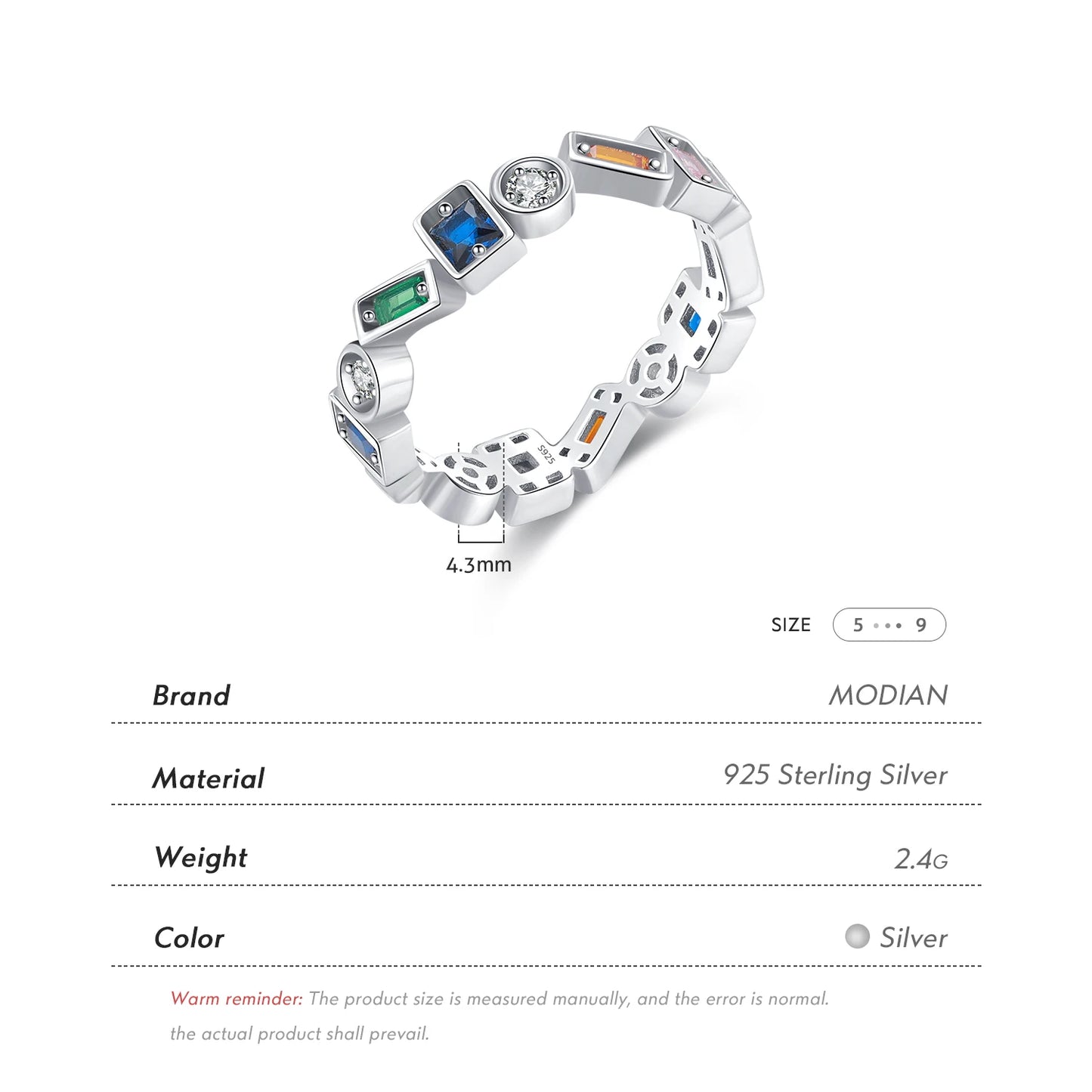Anillo de dedo apilable de diseño irregular de plata esterlina 925 de MODIAN, anillos de fiesta de circonitas coloridas de moda para mujer, regalo de joyería