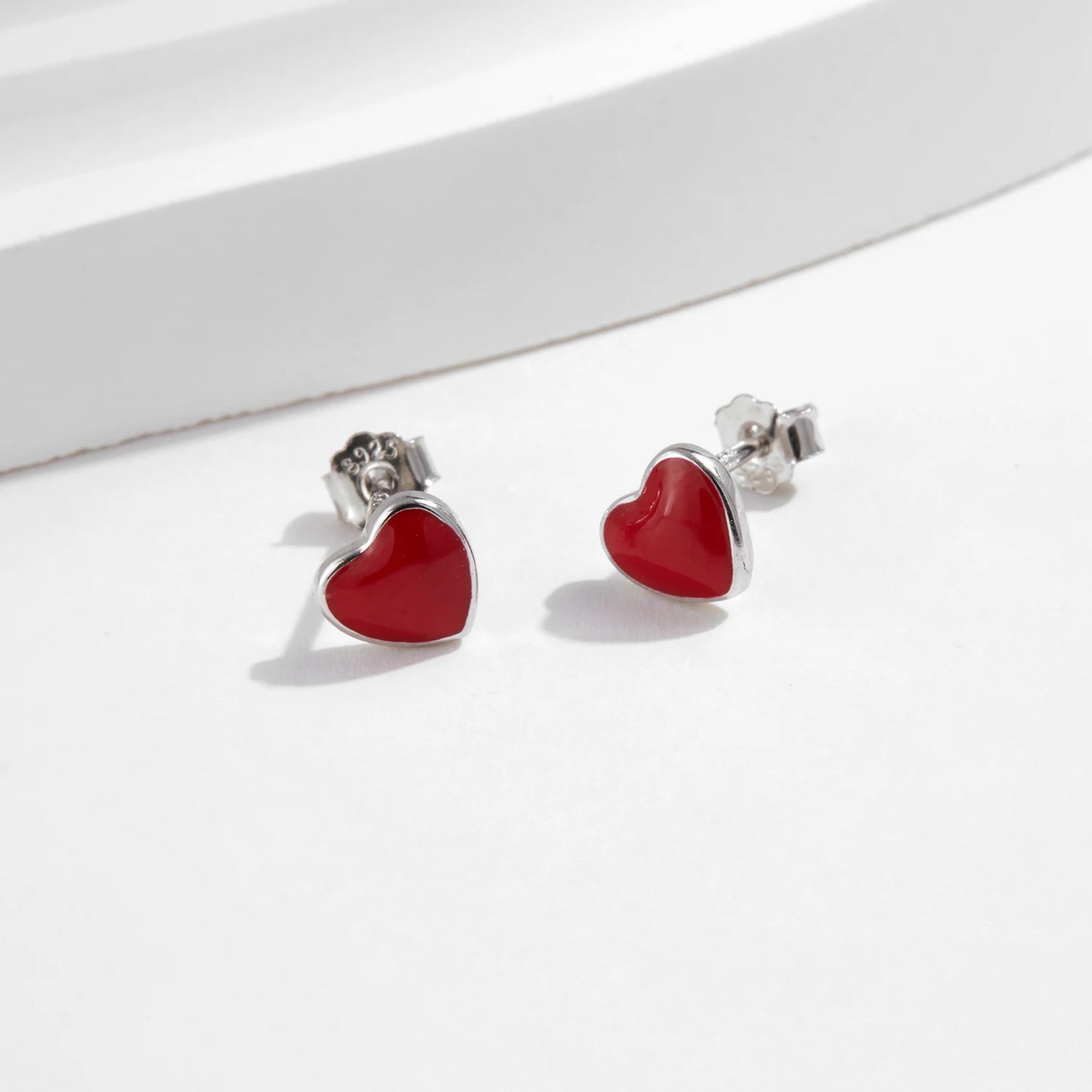 Pendientes MODIAN de plata de ley 925 con diseño romántico de corazón de esmalte rojo, pequeños y encantadores, para mujer, joyería fina de uso diario.