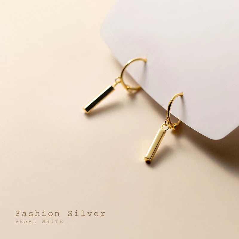 Modian Authentic 925 Sterling Silver Geometric Rectangle Stick Fashion 3 Color Hoop Earrings for Women Fine Jewelry Student Gift