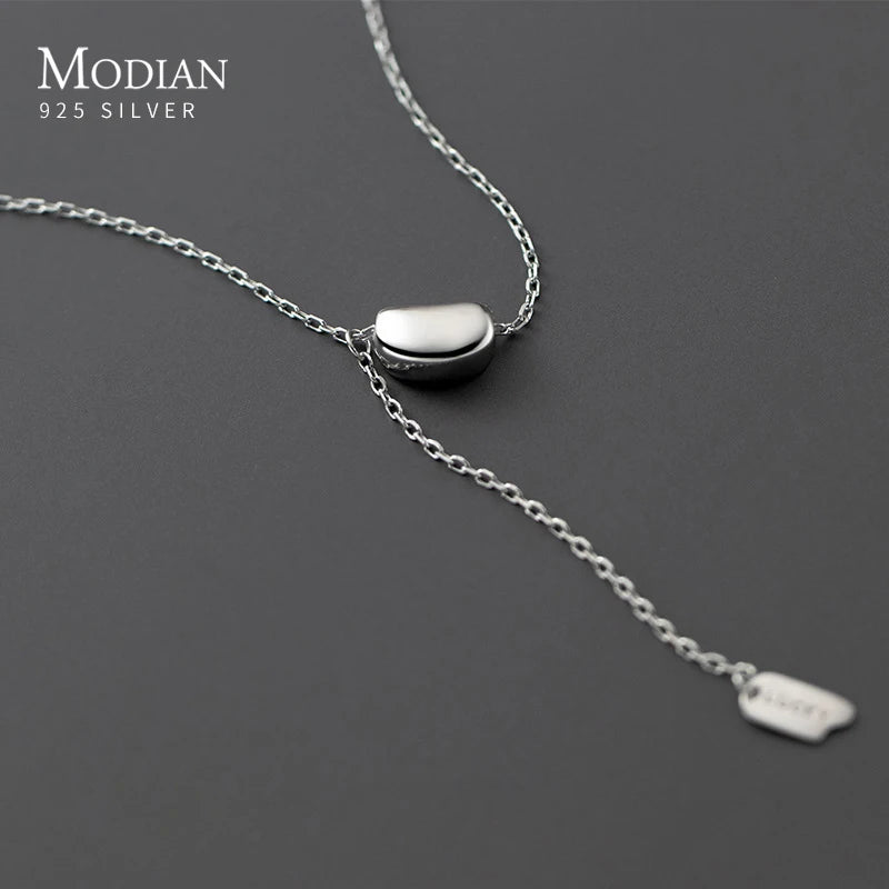 MODIAN Genuine 925 Sterling Silver Beads Lucky Letter Long Chain Pendant Necklace For Women Fine Jewelry Gift Girlfriend