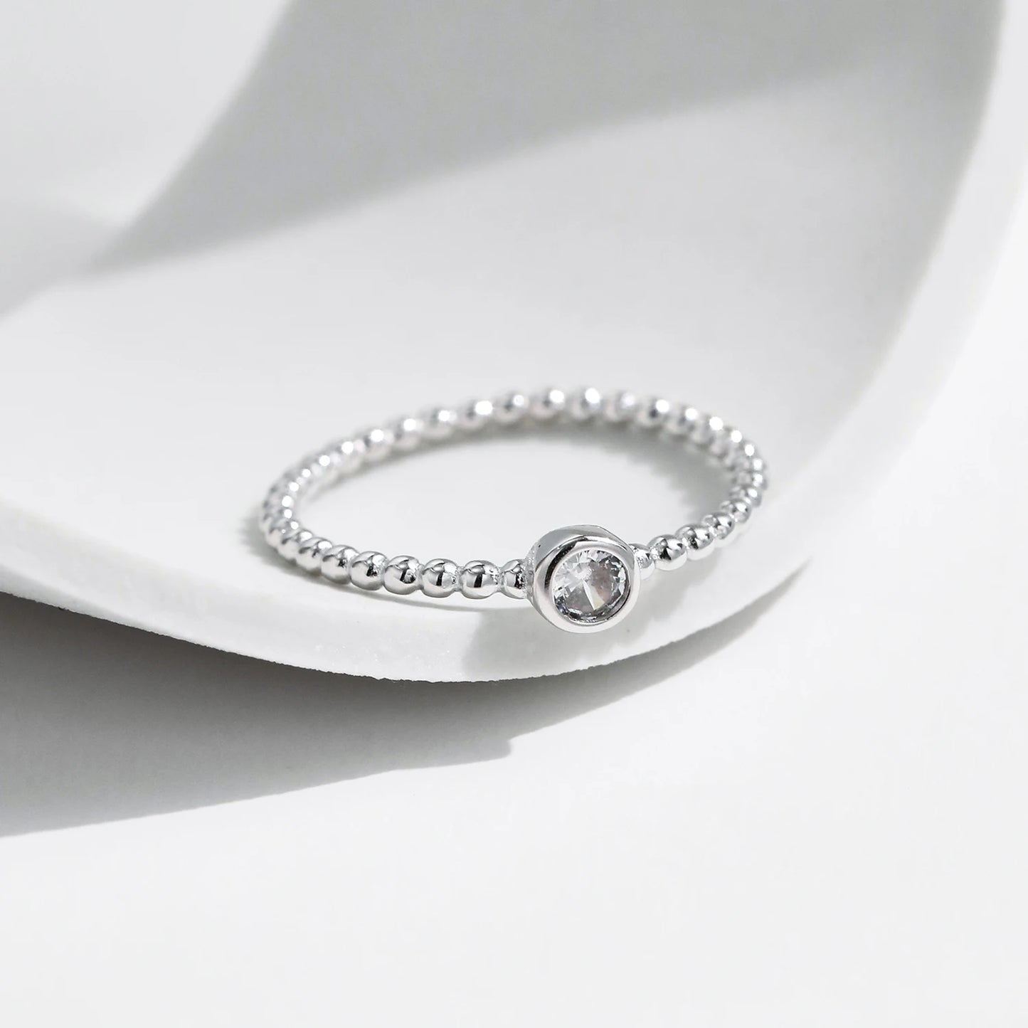 Anillo de moissanita con engaste de bisel de MODIAN, cuentas de plata de ley 925, anillos de dedo apilables de moda para mujer, joyería de diamantes de laboratorio