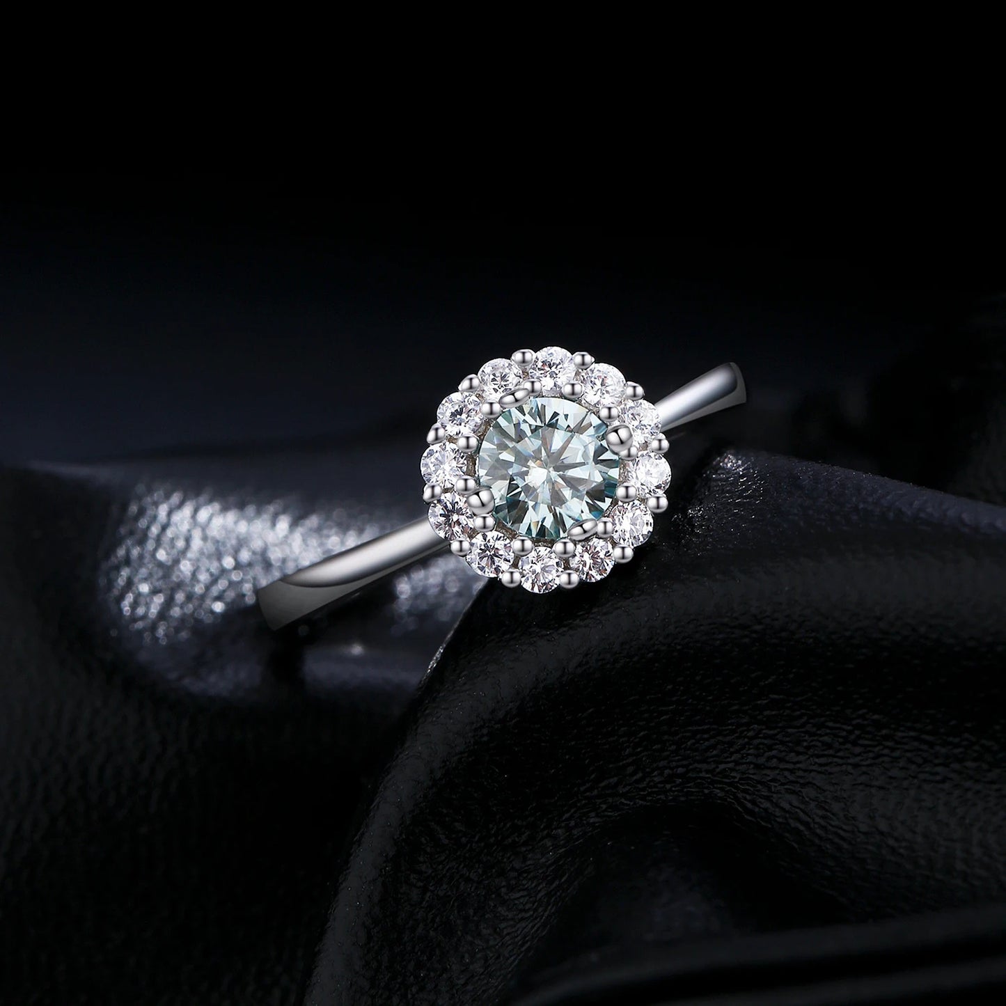 Anillo de moissanita con halo de color verde azulado de MODIAN D, plata de ley 925, elegante y moderno, para mujer, joyería fina para bodas.