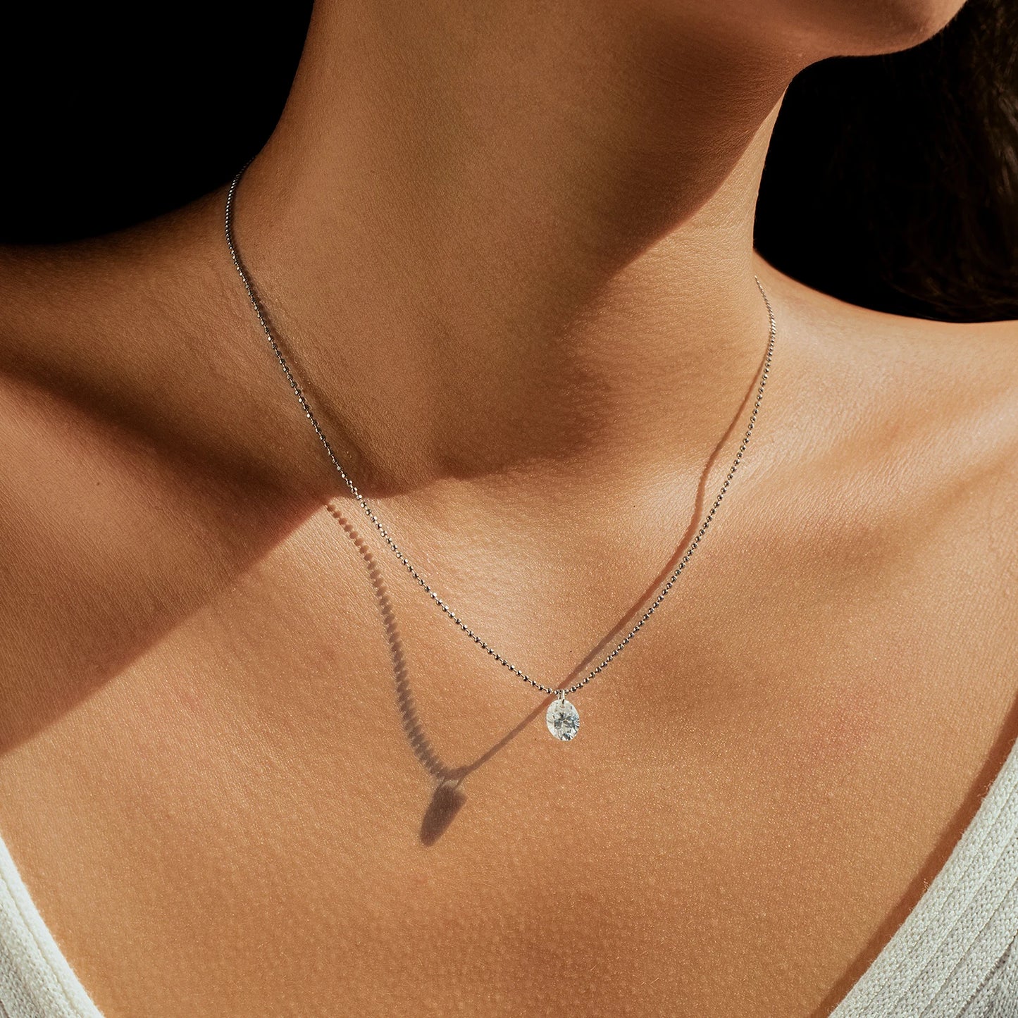Colgante de moissanita ovalada de 1,5 quilates de MODIAN, cadena de cuentas sencillas de plata de ley 925, collar para mujer, joyería fina de uso diario.