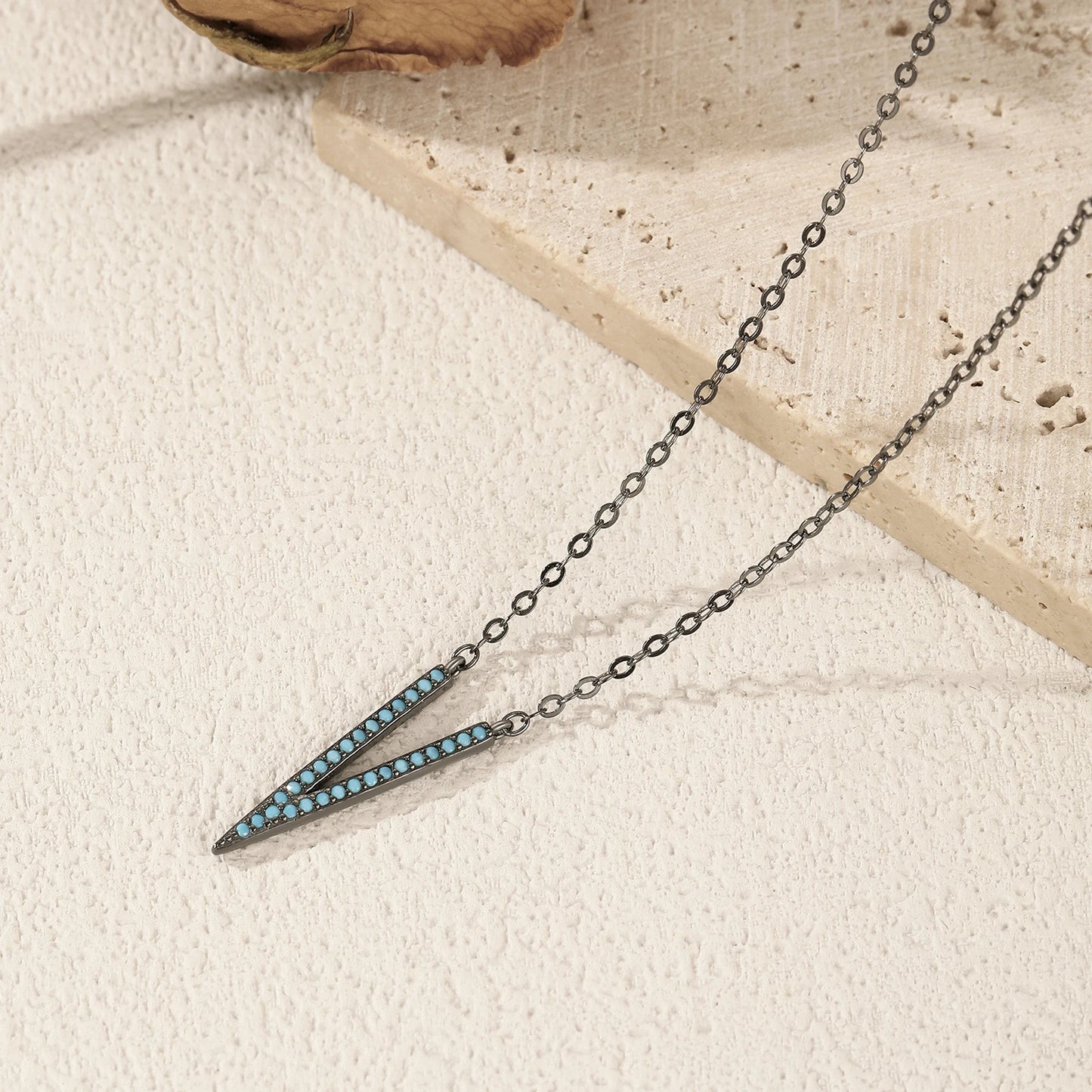 MODIAN 925 Sterling Silver V Shape Synthetic Turquoise Pendant Necklace Punk Black Sytle Stackable Necklace For Women Jewelry