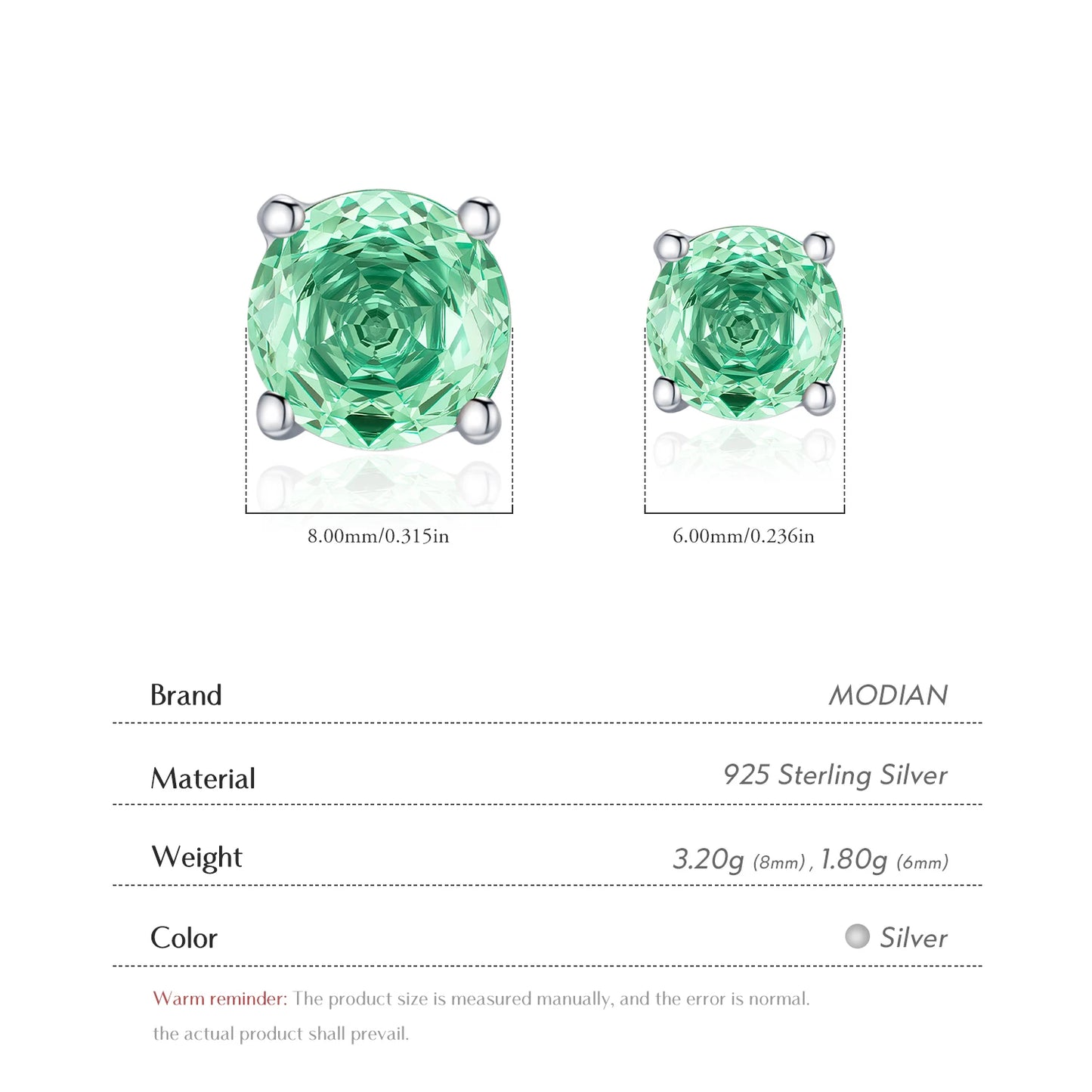 MODIAN Fresh Paraiba Color Round CZ Ear Studs 925 Sterling Silver Delicate Rose Cut Stud Earrings For Women Fine Jewelry