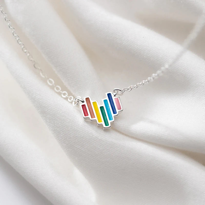 MODIAN - Nuevo collar con colgante de corazón de arcoíris en plata de ley 925 para mujer, collar colorido de moda, joyería fina de estilo coreano