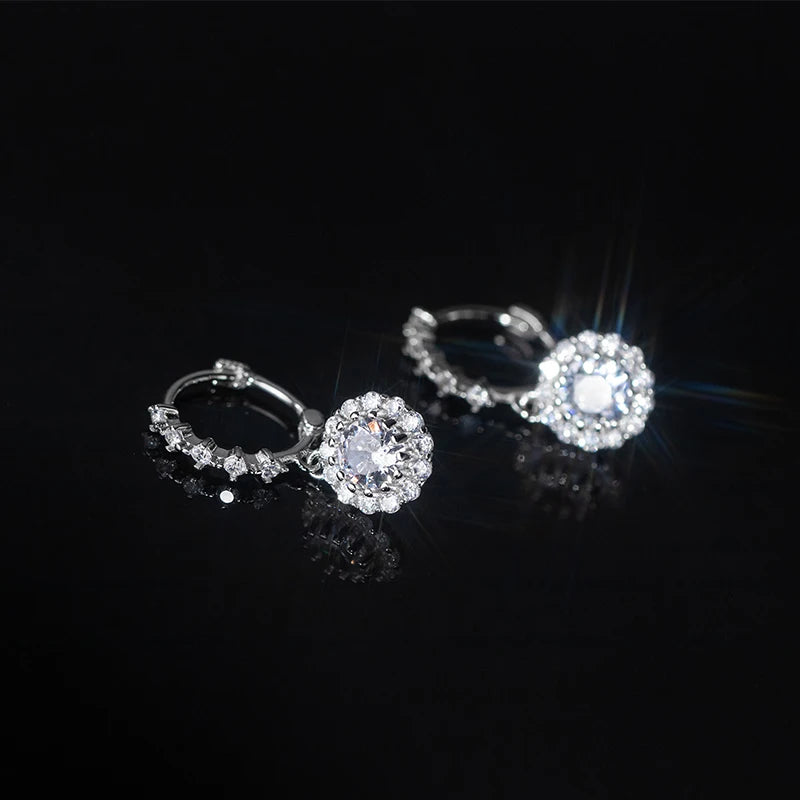 Pendientes colgantes de lujo Moidan con circonitas redondas brillantes, de plata de ley 925, con dijes colgantes para mujer, joyería de boda.