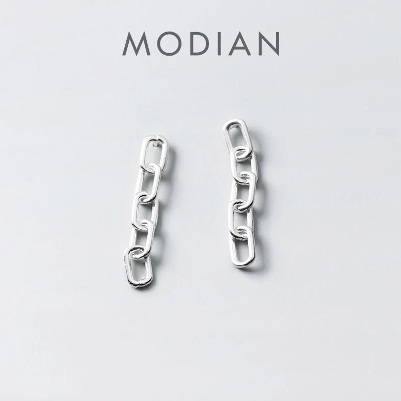 Pendiente colgante geométrico de plata de ley 925 auténtica con diseño simple de cadena entrelazada de Modian para mujer, joyería fina del año