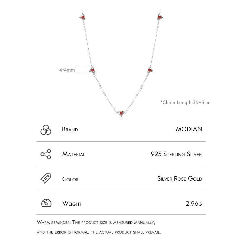 Gargantilla corta Modian de plata de ley 925 auténtica con circonitas de colores y dije de corazones para mujer, joyería fina para bodas.