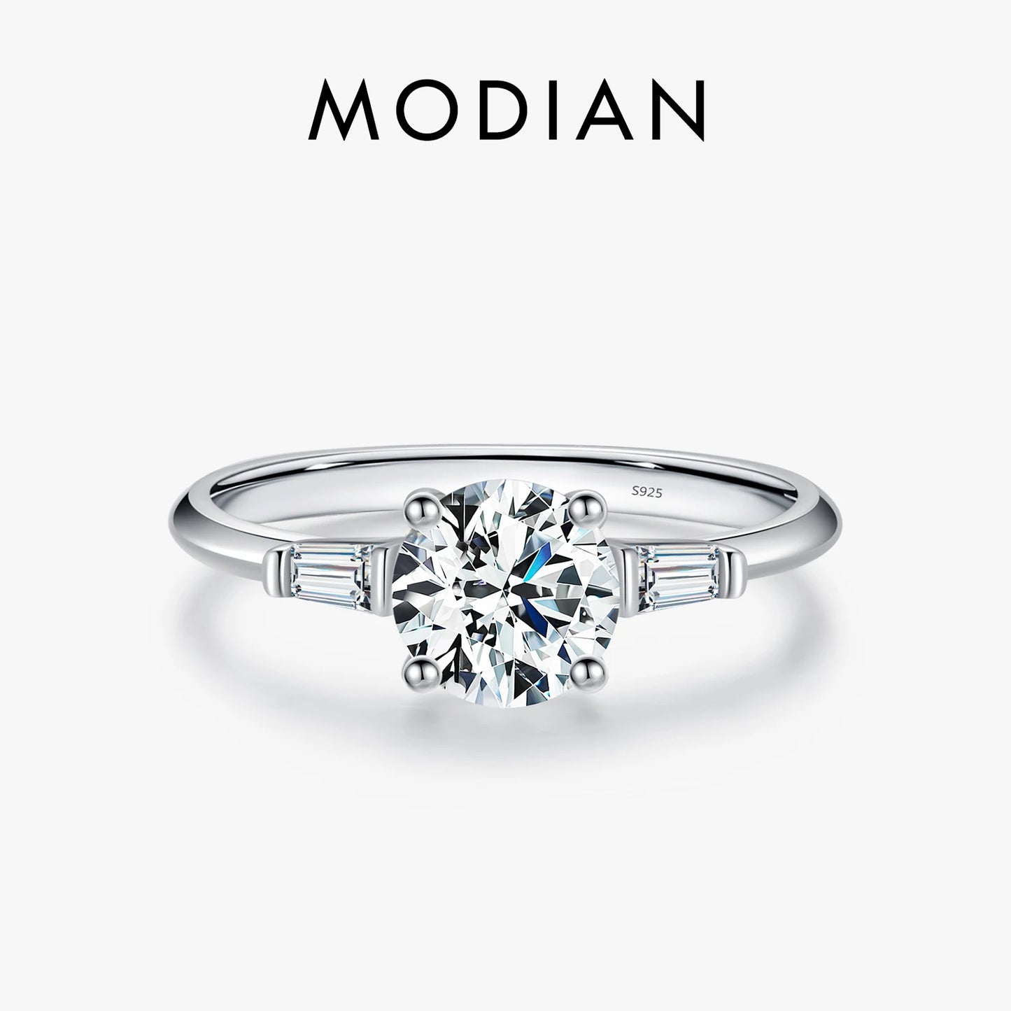 Anillo de moissanita redonda MODIAN de 1,0 quilates con diamante de laboratorio de color D, clásico, de plata de ley 925, para boda, compromiso, joyería para mujer