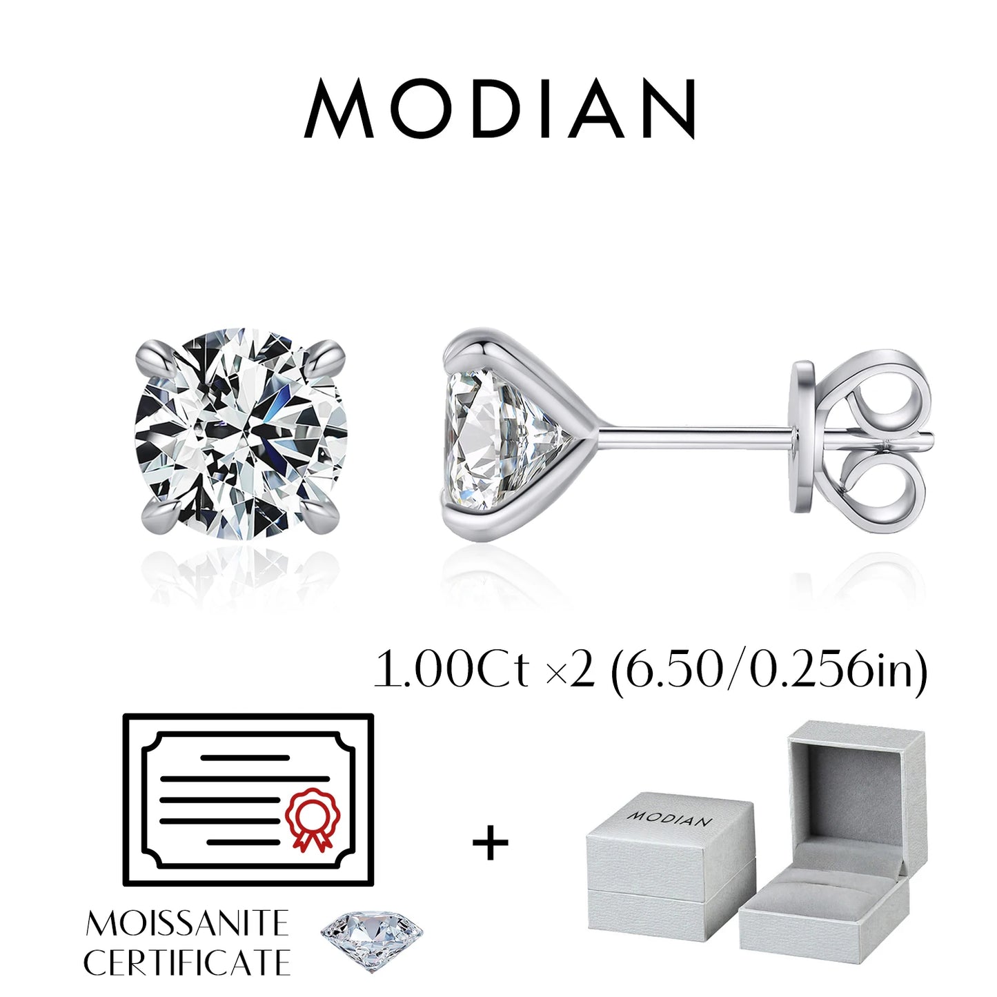 Pendientes de moissanita MODIAN de color D de 1 quilates, plata de ley 925, para boda, compromiso, diamantes creados en laboratorio, joyería para mujer, regalo
