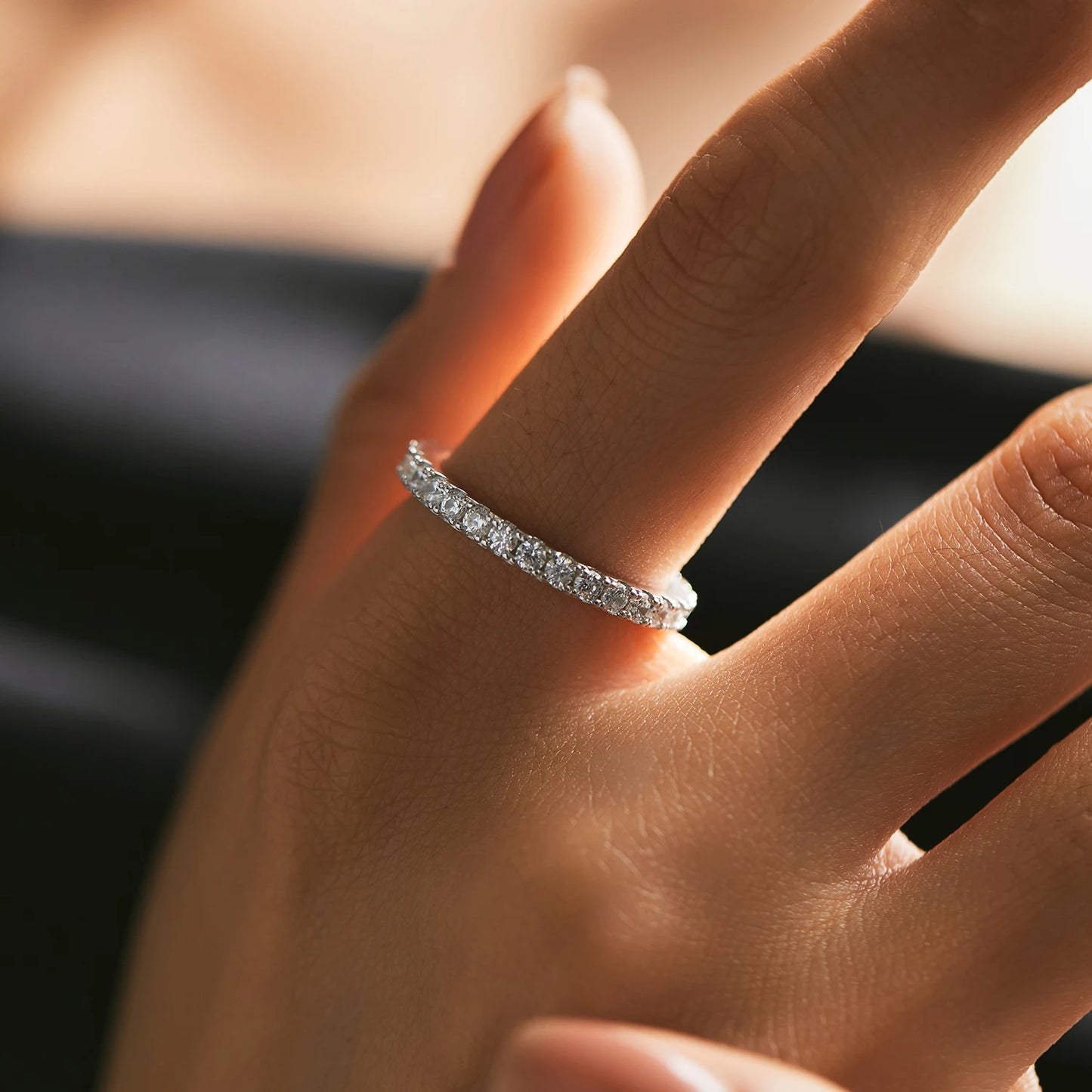 Anillo apilable de moissanita de lujo MODIAN para mujer, color D, plata de ley 925 auténtica, joyería de boda con exquisita caja de regalo.
