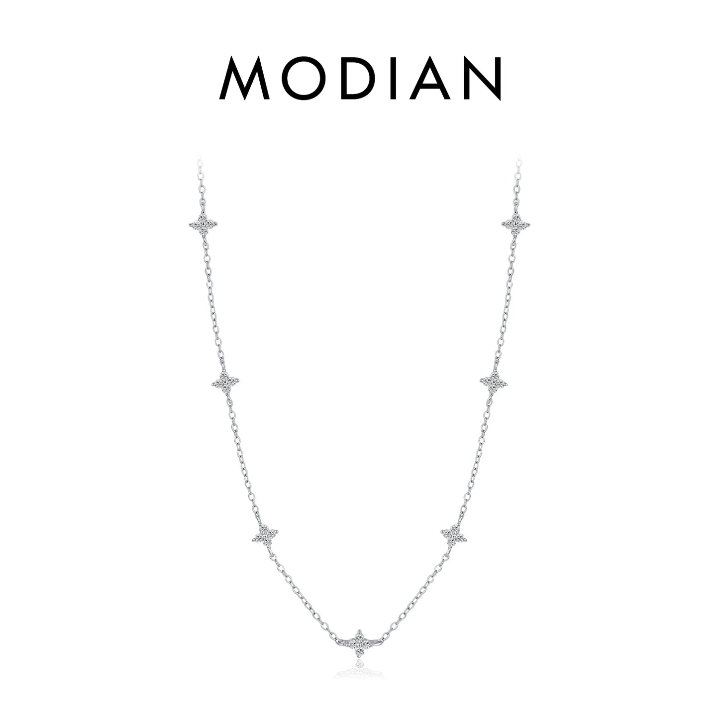 Collar MODIAN de plata de ley 925 con circonita y trébol de cuatro hojas para mujer, cadena de eslabones moderna, dijes apilables, joyería fina