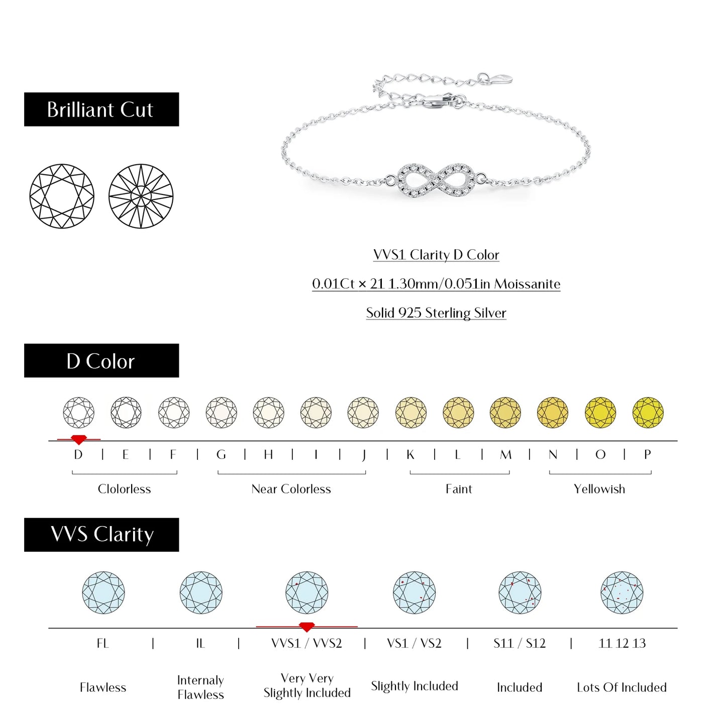Pulsera MODIAN de moissanita color D con diamantes creados en laboratorio, plata de ley 925, romántica, exquisita, amor infinito, joyería para mujer