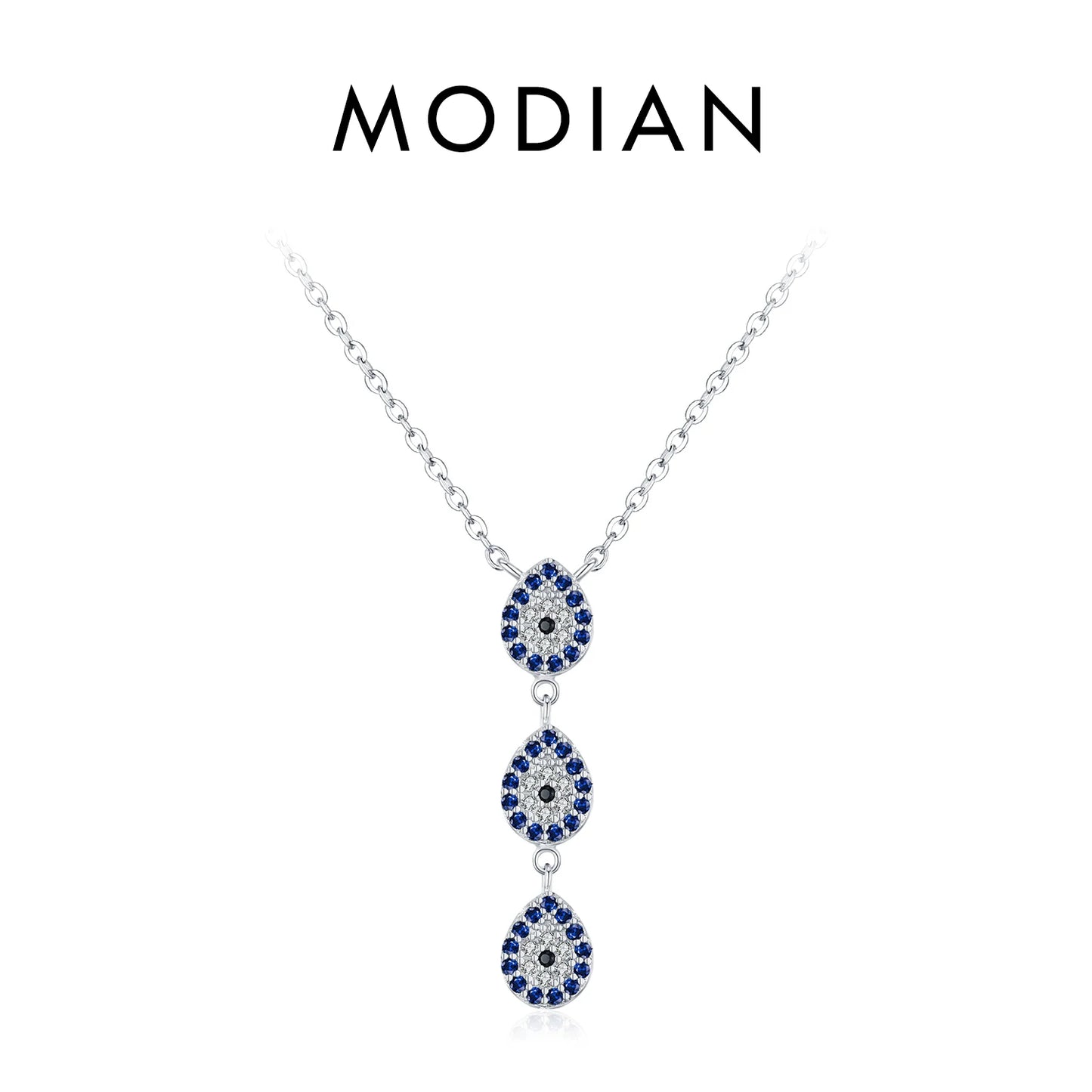 MODIAN 925 Sterling Silver Charming Blue Eyes Sparkling CZ Heart Palm Paper Clips Pendant Necklaces For Women Fine Jewelry