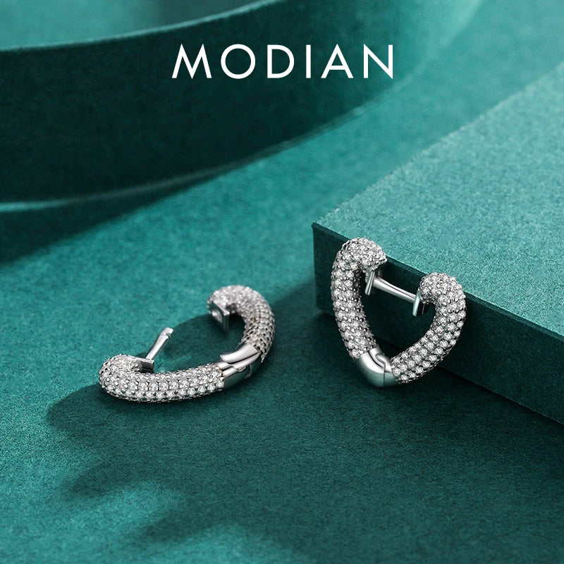 Pendientes de aro Modian originales de plata de ley 925 auténtica con forma de corazón, de lujo, a la moda, para mujer, joyería, regalo de boda.