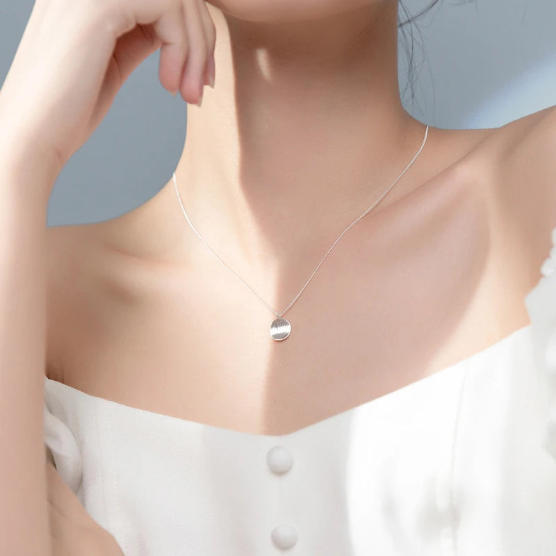 Collar con colgante geométrico cóncavo redondo de plata esterlina 925 pura MODIAN para mujer, collar sencillo de moda, joyería fina