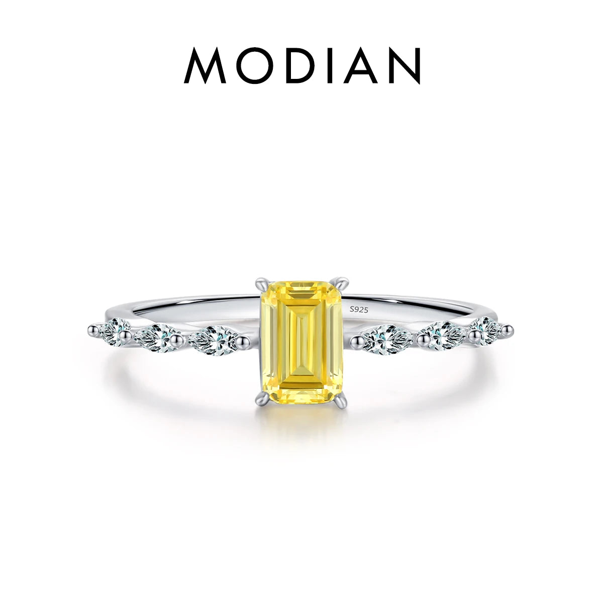 Anillo MODIAN de plata de ley 925 auténtica con circonita rosa y amarilla de corte esmeralda brillante para mujer, joyería fina de lujo para bodas.
