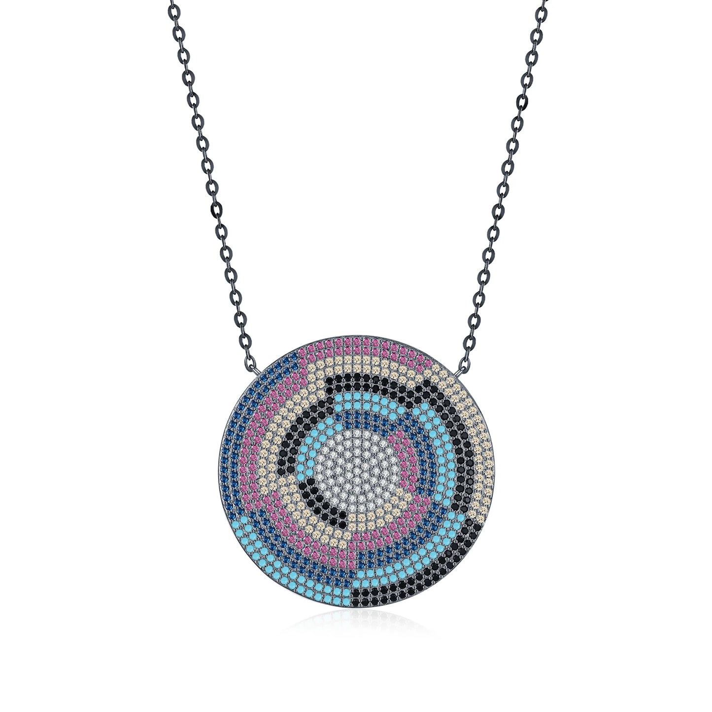 MODIAN 925 Sterling Silver Mosaic Style Colorful Zirconia Big Pendant Necklace Fashion Stackable Jewelry For Women Gifts