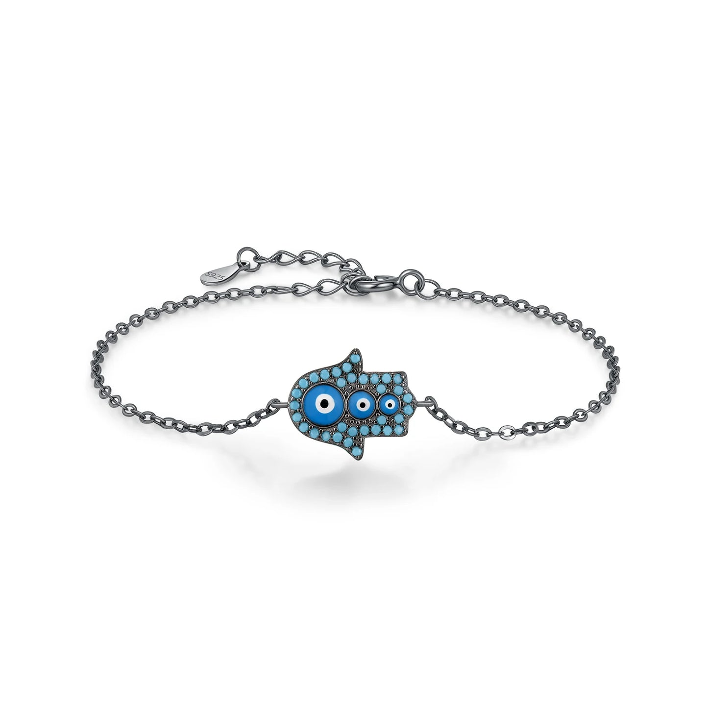 MODIAN 925 Sterling Silver Blue Enamel Synthetic Turquoise Link Chain Bracelet Black Ghost Eyes Palm Bracelets For Women Jewelry