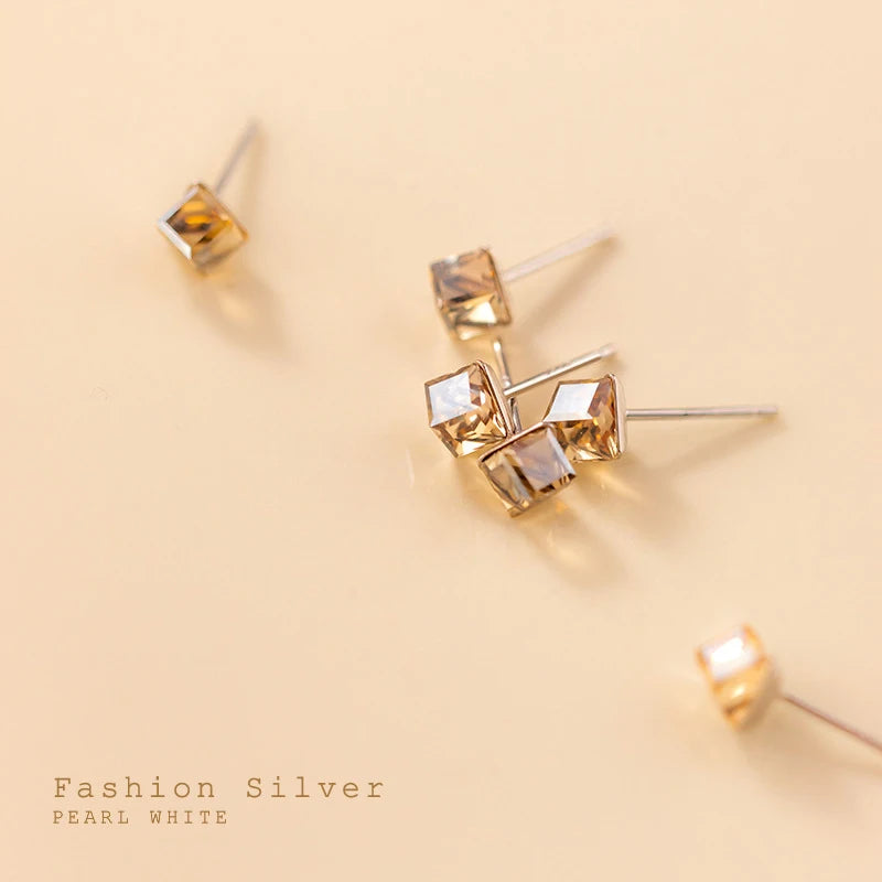 Pendientes de botón de cristal cuadrado romántico de Modian, color champán, para mujer, elegantes pendientes de plata de ley 925, joyería fina de lujo, regalos.