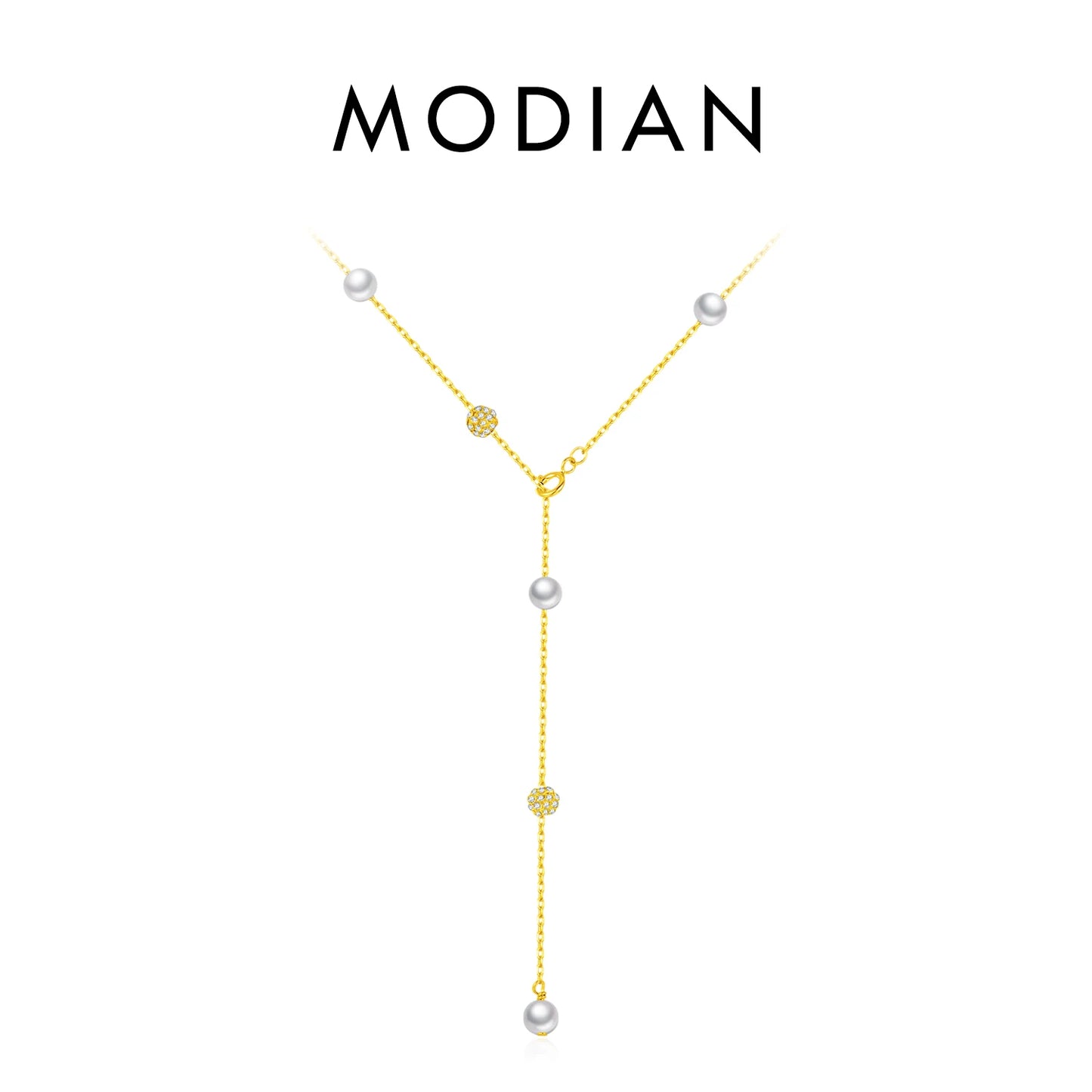 Collar MODIAN de plata de ley 925 con circonitas brillantes Shambhala, cadena de bolas, lujoso y brillante, en forma de Y, para mujer, gargantilla fina, joyería