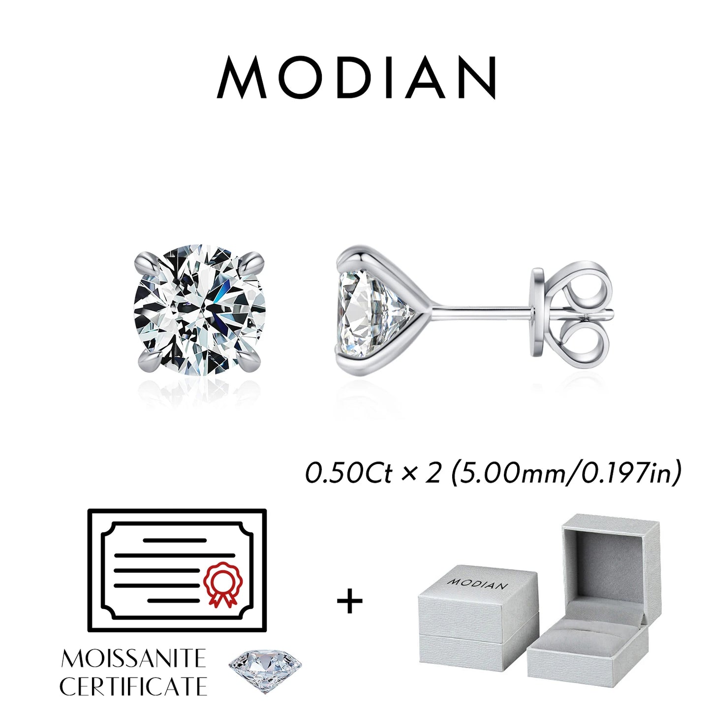 Pendientes de moissanita MODIAN de color D de 1 quilates, plata de ley 925, para boda, compromiso, diamantes creados en laboratorio, joyería para mujer, regalo