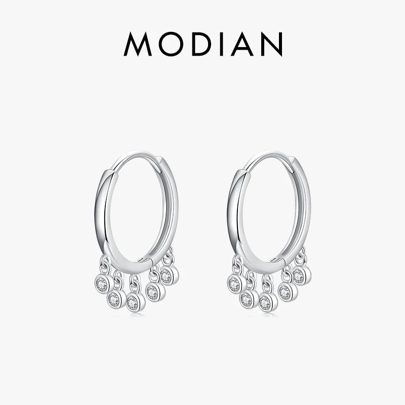 Pendientes Modian 100% plata de ley 925 con circonita cúbica transparente, sencillos y modernos, para mujer, joyería de fiesta