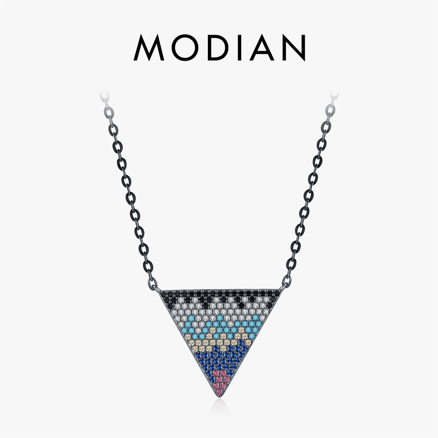 MODIAN 925 Sterling Silver Synthetic Turquoise Pixel-Art Inverted Triangle Black Pendant Necklace For Women Fine Jewelry