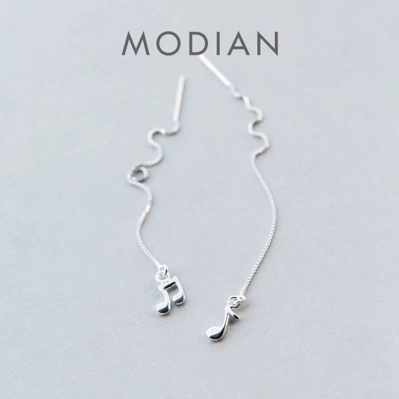 Pendientes Modian de plata de ley 925 de alta calidad con símbolo musical y cadena larga para mujer, joyería de moda en plata de ley, NUEVOS